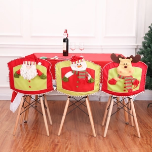 Christmas Chair Back Cover Non Woven Fabric And Plush 3D Cartoon Santa Claus Snowman Reindeer Festive Dining Room Decor