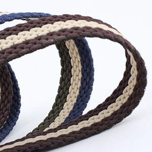 Elastic braided waist belt with colorful stripes and zinc alloy pin buckle closure