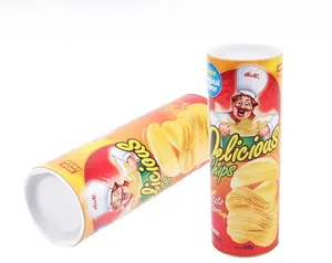 Close-up of 160g potato chip cans showing non-fried details and original flavor packaging