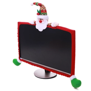 Christmas 3D Santa Claus plush computer monitor cover decoration for holiday home office
