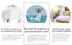Three-panel view of versatile white sun protection shawl for indoor and outdoor use