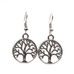 Orecchini retrò albero della vita in argento con design circolare traforato
