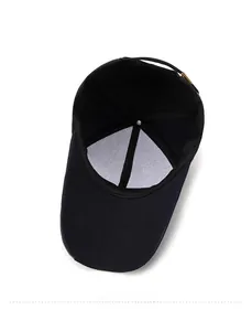Detail view of baseball cap interior with metal buckle and reinforced lining structure