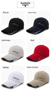 Detailed view of six sports baseball cap colors with side embroidery and stripe peak