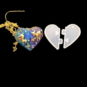 Moule En Silicone Puzzle Cœur Pour Bijoux En Résine Époxy Pendentif Collier De Couple Assorti Outils Faits À La Main Miroir