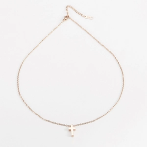 Minimalist rose gold cross necklace in titanium steel with K18 stamp and lobster clasp