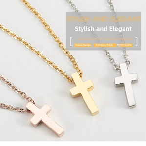 Polished titanium steel cross necklaces in rose gold, gold, and silver finishes