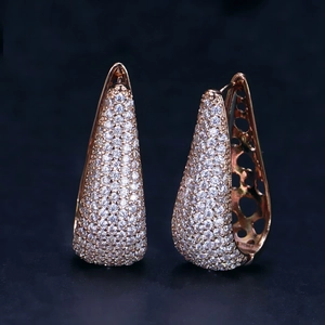 Luxury European Pave Zirconia Teardrop Earrings For Women Copper Micro Inlaid Rose Gold Silver Plated Hoop Drop Earrings Jewelry