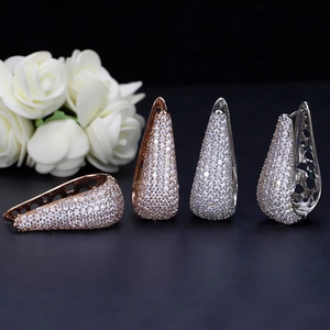 Elegant water drop zircon earrings in rose gold and silver finishes with pavé setting