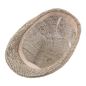 Breathable straw knit flat cap with hollow ventilation and adjustable inner drawstring