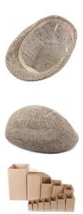 Detail of the breathable hollow straw weave and sturdy inner lining of the beige flat cap