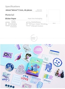 Macro view of 46 pieces vaporwave art stickers featuring vintage computer and David statue