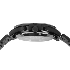 Detailed side view of the black steel case and crown for Forsining TM340 watch