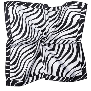 Elegant black and white wave pattern square neck scarf with premium satin finish