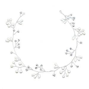 Detail of 1.5M bridal headband with pearls, crystals and silver wire flower design