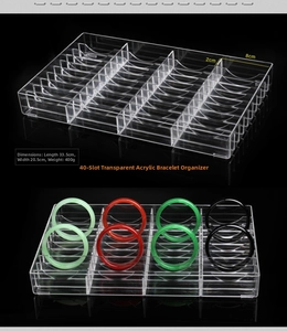 Detailed size chart and usage of a 40-slot clear acrylic bracelet display stand