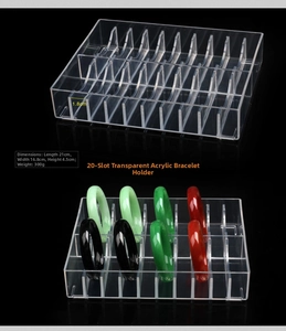 Detailed view of 20-slot acrylic bracelet display stand with 21x16.8x4.5cm dimensions