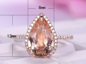 Luxury rose gold ring with a large pear-cut champagne gemstone 8mm x 13mm size