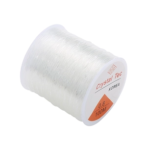 Macro detail of 0.8mm clear elastic crystal string roll for DIY jewelry making
