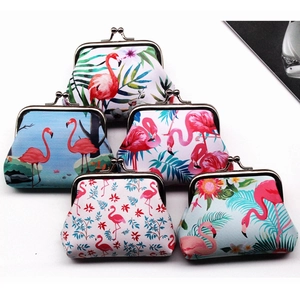 Five styles of tropical flamingo print canvas coin purses with vintage metal clasp closure