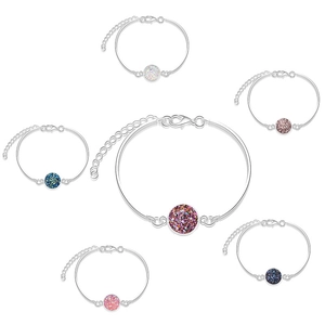 Silver round druzy crystal bracelets in multiple colors with lobster clasp and chain