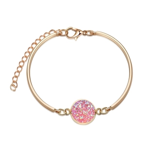 Detail of rose gold bracelet with pink crystal cluster and adjustable lobster clasp