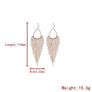 Fashion long rhinestone tassel drop earrings with sparkling full diamond metal design