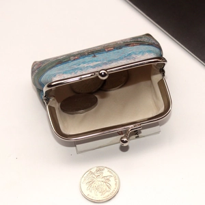 Vintage impressionist painting coin purse with metal clasp and canvas fabric