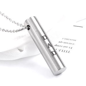 Brushed stainless steel cylinder pendant necklace with DAD engraving for memorial use