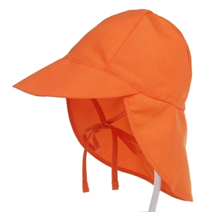 Oranje zonnehoed voor kinderen met nekflap en brede rand voor UV-bescherming