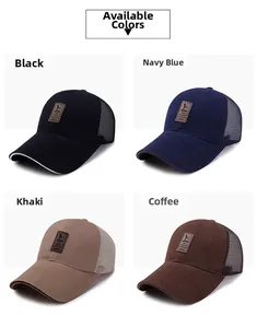 Casquettes de baseball en filet noir, marine, kaki et café avec écusson logo en cuir