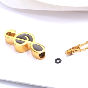 Golden treble clef music note urn necklace for ashes with waterproof seal and chain