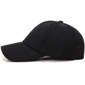 Unisex black breathable mesh baseball cap with perforated design for outdoor sports