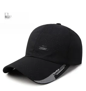 Close-up of black breathable mesh sports cap featuring white printed text detail