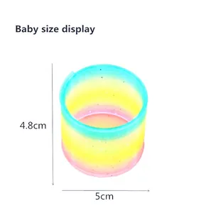 Colorful plastic magic spring toy with gradient colors, size 5cm by 4.8cm dimensions