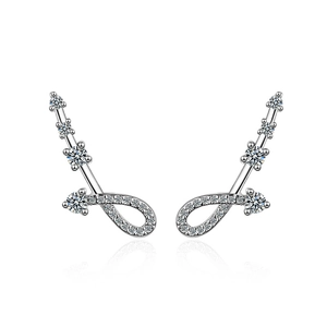 Elegant silver curved crawler earrings with shimmering clear cubic zirconia stones