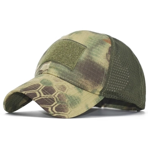 Tactical camouflage baseball cap with breathable mesh and hook-and-loop patch panel