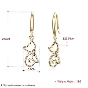 925 sterling silver cat drop earrings with star zircon and gold plating finish