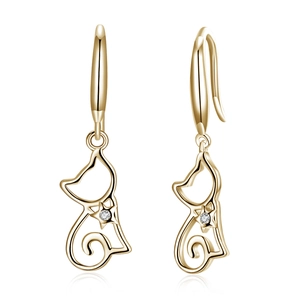 925 Sterling Silver Cat Hook Earrings For Women Hollow Animal Minimalist Dangle Earrings With Zirconia Star Jewelry Gift