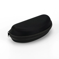 Close-up of black matte sunglasses case featuring a wrap-around zipper closure and sleek design