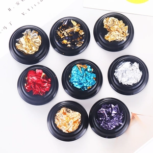 8-kleuren metallic nagelkunst folie vlokken in zwarte potjes voor creatieve manicure decor
