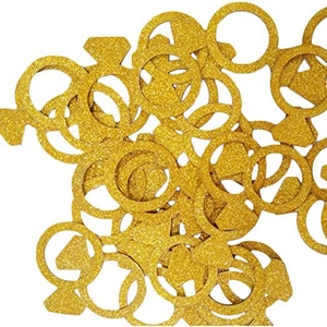 Sparkly gold glitter ring-shaped confetti for wedding and party table decorations