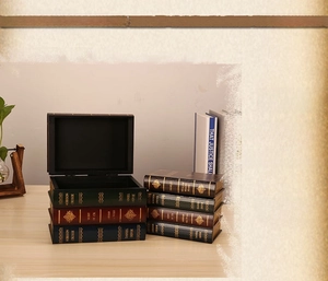 Detailed view of vintage hollow faux book storage box with classic literature spine