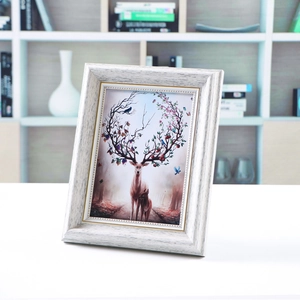 European style white wooden frame with deer forest art print for desk tabletop display