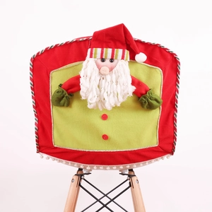 Christmas chair cover featuring a 3D Santa Claus design in festive red and green velvet