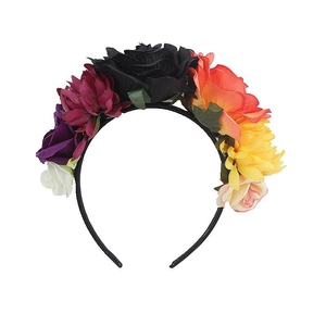 Detail of colorful artificial rose headband for Halloween and festival parties