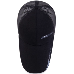 Men's black mesh baseball cap with breathable honeycomb fabric and sport-style prints