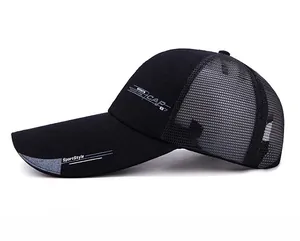 Detail of breathable mesh baseball cap with long brim and sports fashion prints
