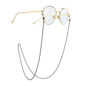 Black Metal Beaded Glasses Chain Anti-Slip Eyewear Strap With Silicone Loops For Sunglasses Reading Glasses