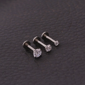Detailed comparison of 2mm, 3mm, and 4mm zircon labret studs in polished stainless steel